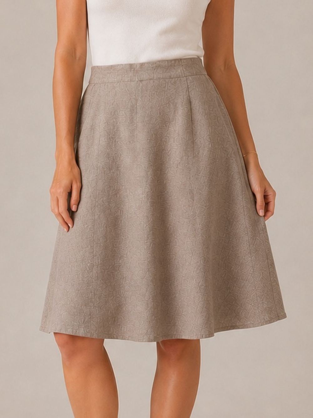 TanJay Petites 18P Taupe A-Line Skirt Elastic Waist Midi Career Casual